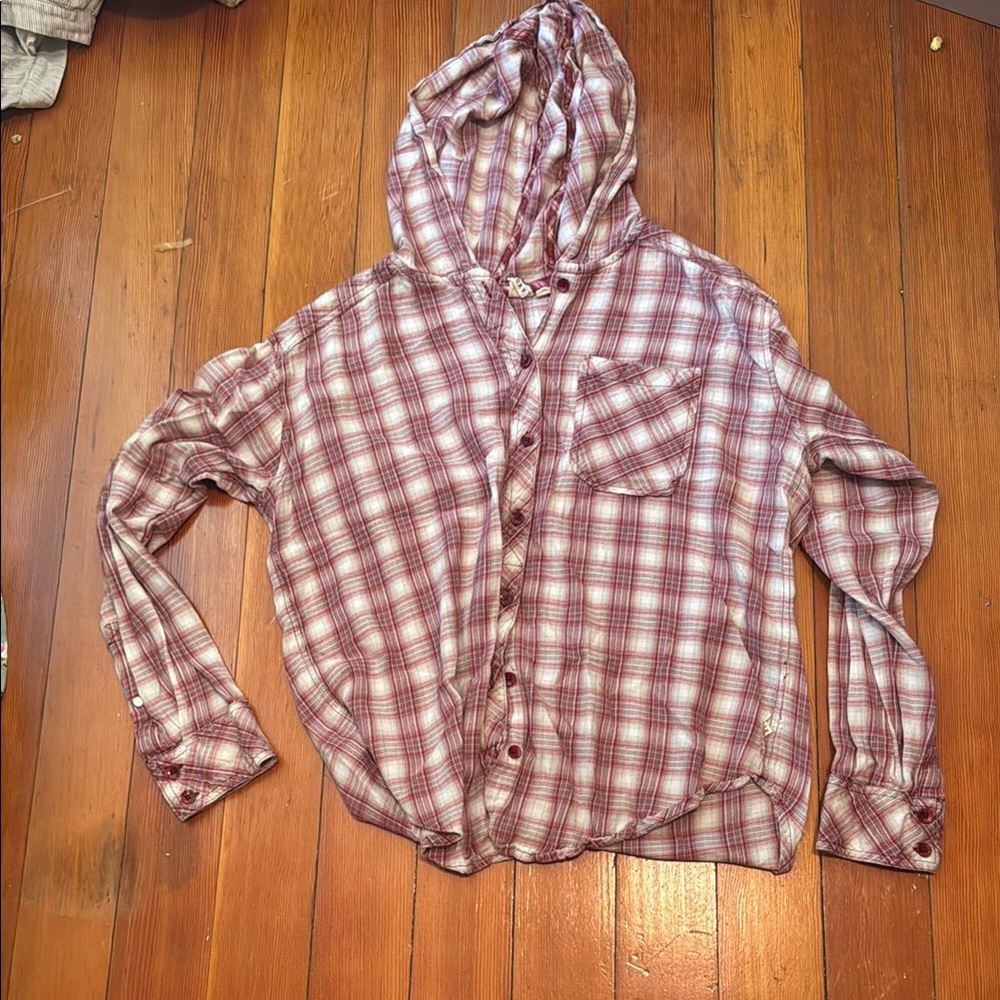 Roxy Plaid Hooded Top - Red and White